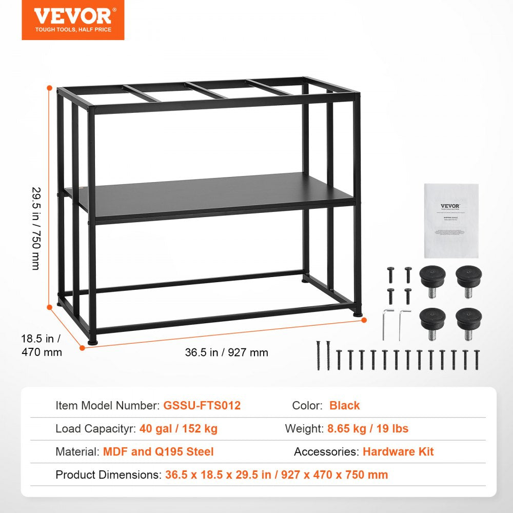 AMITOOLS Aquarium Stand, 40 Gallon Fish Tank Stand, 36.5 x 18.5 x 29.5 in Steel Turtle Tank Stand, 335 lbs Load Capacity, Reptile Tank Stand with Storage, Hardware Kit, and Non-slip Feet, Black