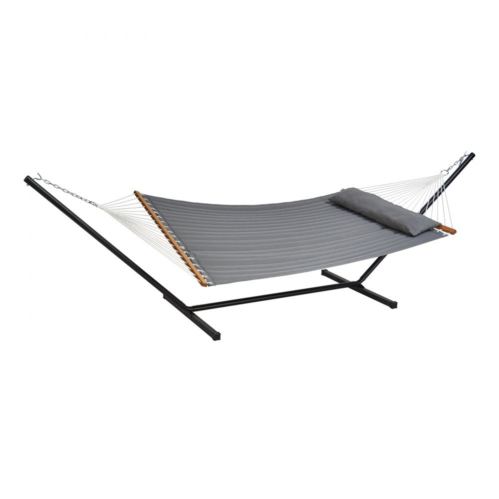 AMITOOLS Two Person Hammock with Stand Included Heavy Duty 480lb Capacity, Double Hammock with 12 FT Steel Stand and Portable Carrying Bag and Pillow, Freestanding Hammock for Outdoor Patio Yard Beach