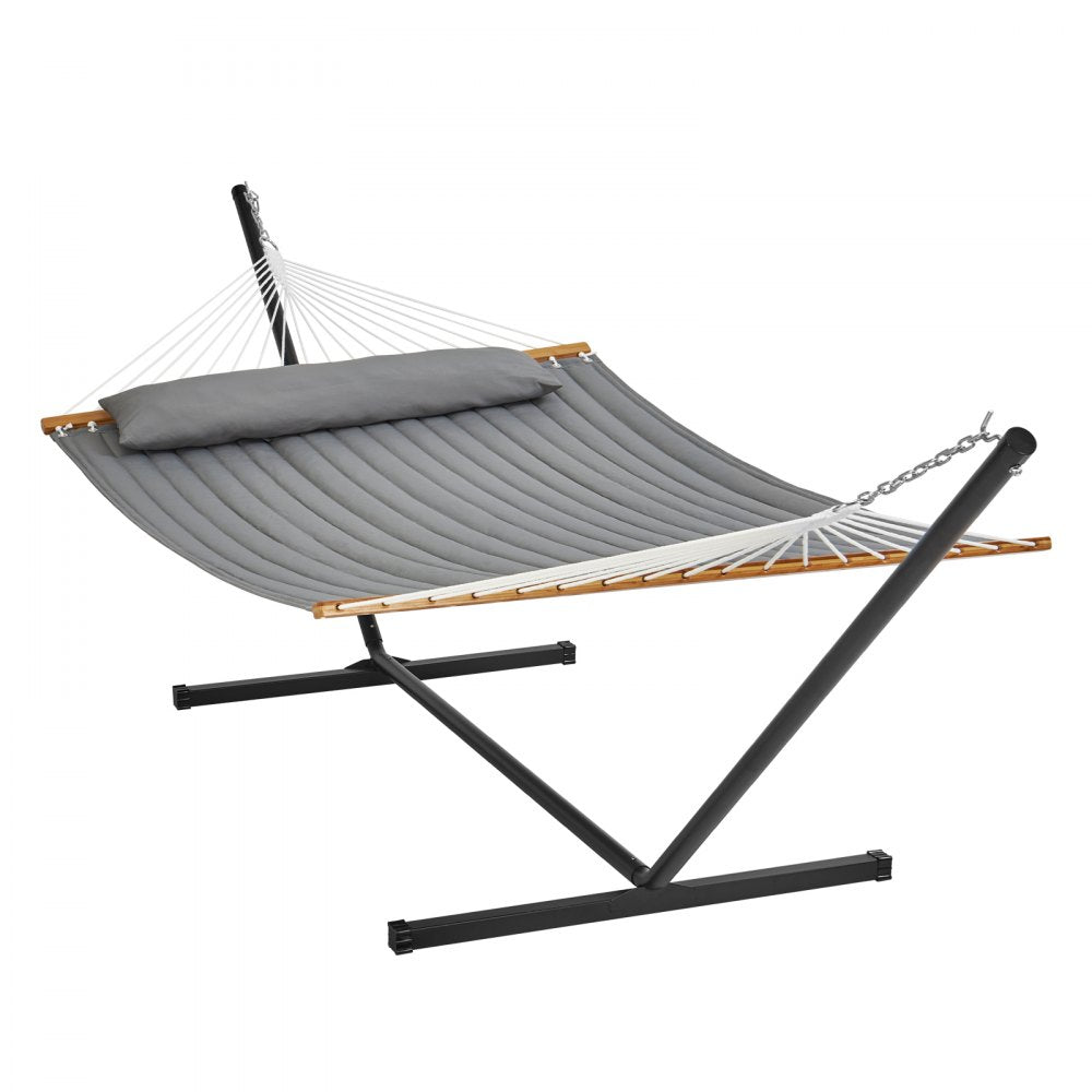 AMITOOLS Two Person Hammock with Stand Included Heavy Duty 480lb Capacity, Double Hammock with 12 FT Steel Stand and Portable Carrying Bag and Pillow, Freestanding Hammock for Outdoor Patio Yard Beach