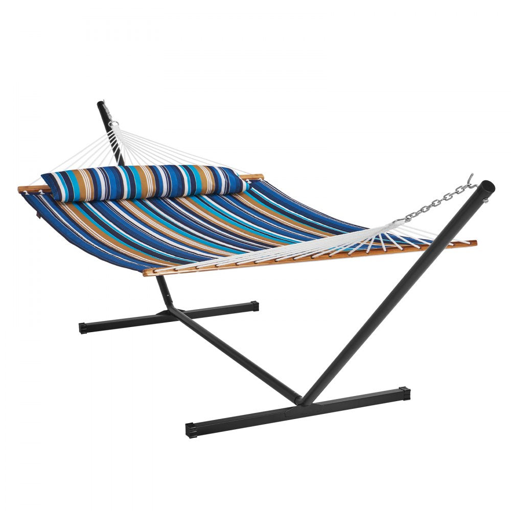 AMITOOLS Two Person Hammock with Stand Included Heavy Duty 480lb Capacity, Double Hammock with 12 FT Steel Stand and Portable Carrying Bag and Pillow, Freestanding Hammock for Outdoor Patio Yard Beach