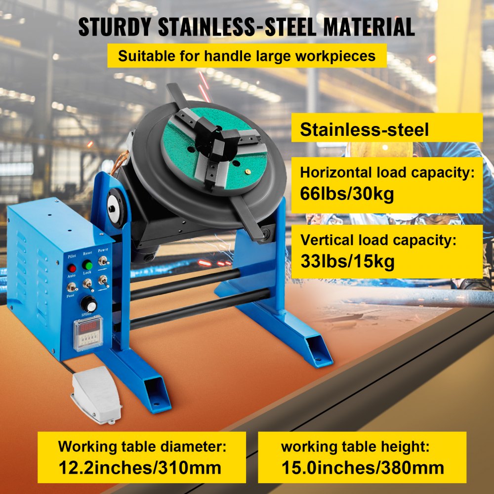 AMITOOLS Rotary Welding Positioner 30KG Welder Turntable Table 0-90º Positioning Turntable 1-15 RPM Welder Positioning Machine w/ 310mm 3-Jaw Lathe Chuck 110V for Cutting, Grinding, Assembly and Testing