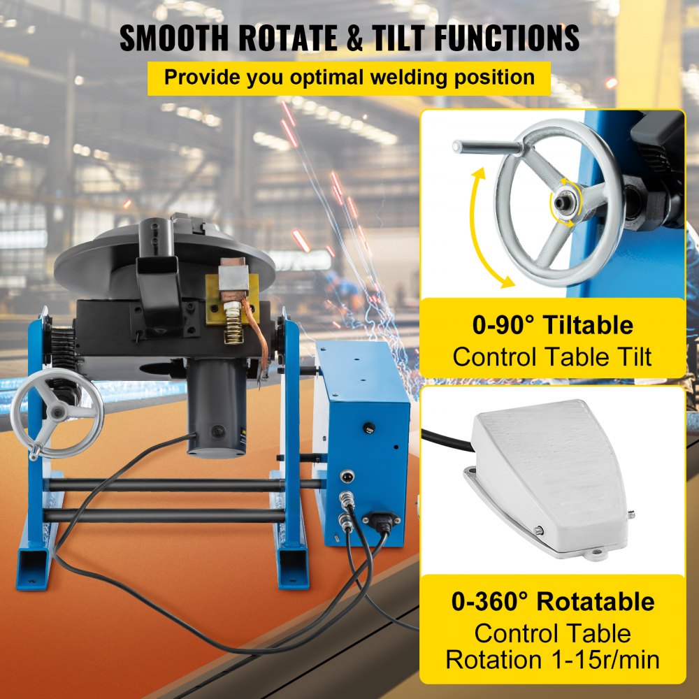 AMITOOLS Rotary Welding Positioner 30KG Welder Turntable Table 0-90º Positioning Turntable 1-15 RPM Welder Positioning Machine w/ 310mm 3-Jaw Lathe Chuck 110V for Cutting, Grinding, Assembly and Testing