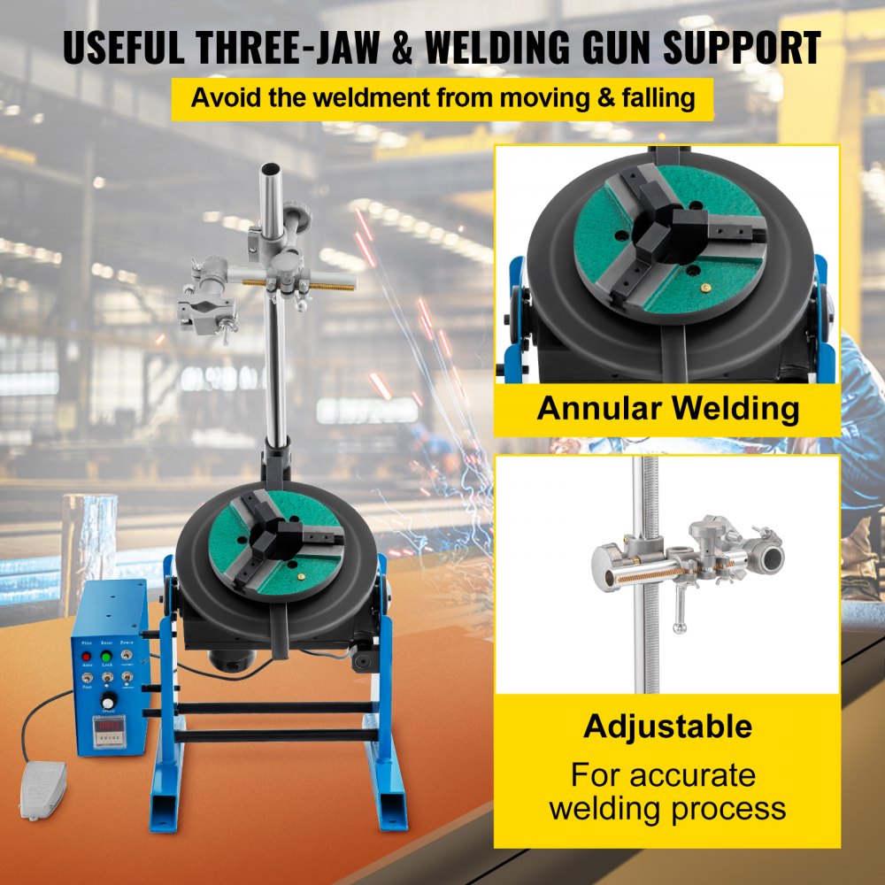 AMITOOLS Rotary Welding Positioner 30KG Welder Turntable Table 0-90º Positioning Turntable 1-15 RPM Welder Positioning Machine w/ 310mm 3-Jaw Lathe Chuck 110V for Cutting, Grinding, Assembly and Testing