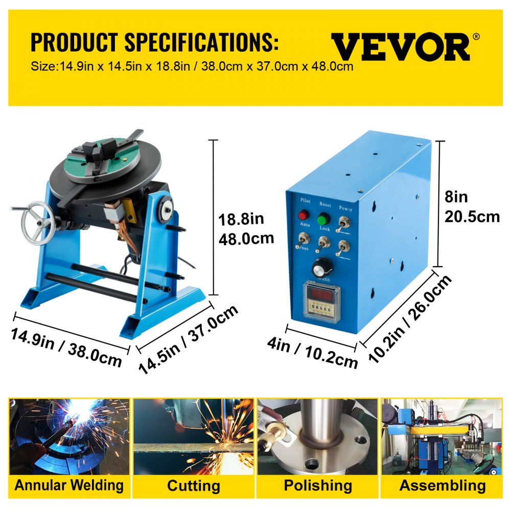 AMITOOLS Rotary Welding Positioner 30KG Welder Turntable Table 0-90º Positioning Turntable 1-15 RPM Welder Positioning Machine w/ 310mm 3-Jaw Lathe Chuck 110V for Cutting, Grinding, Assembly and Testing