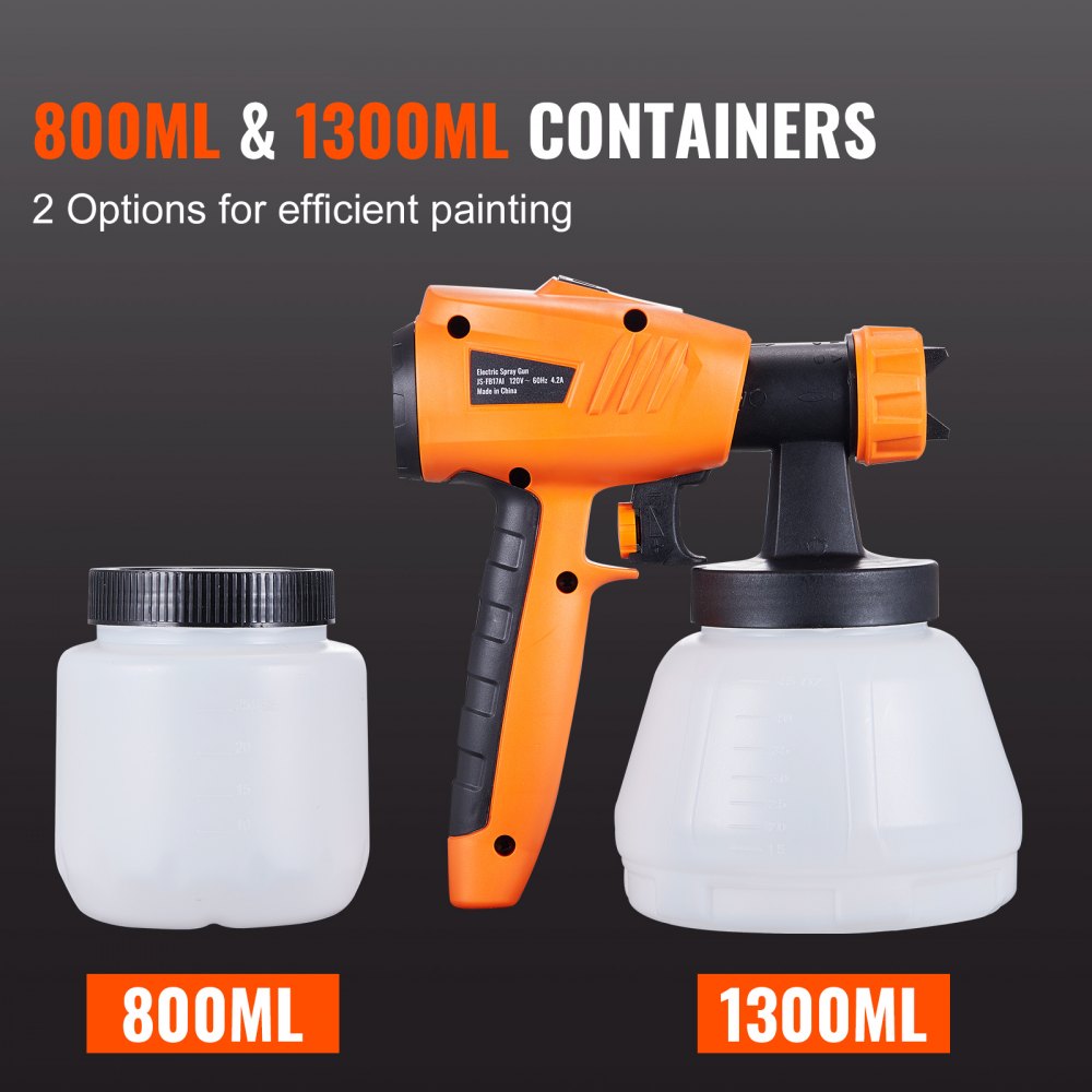 AMITOOLS Paint Sprayer, 1300W Electric Spray Paint Gun with Air Hose, 1300ml and 800 ml Containers, 5 Copper Nozzles, 150 Din HVLP Spray Gun for House Painting Home Interior and Exterior Walls, Fence