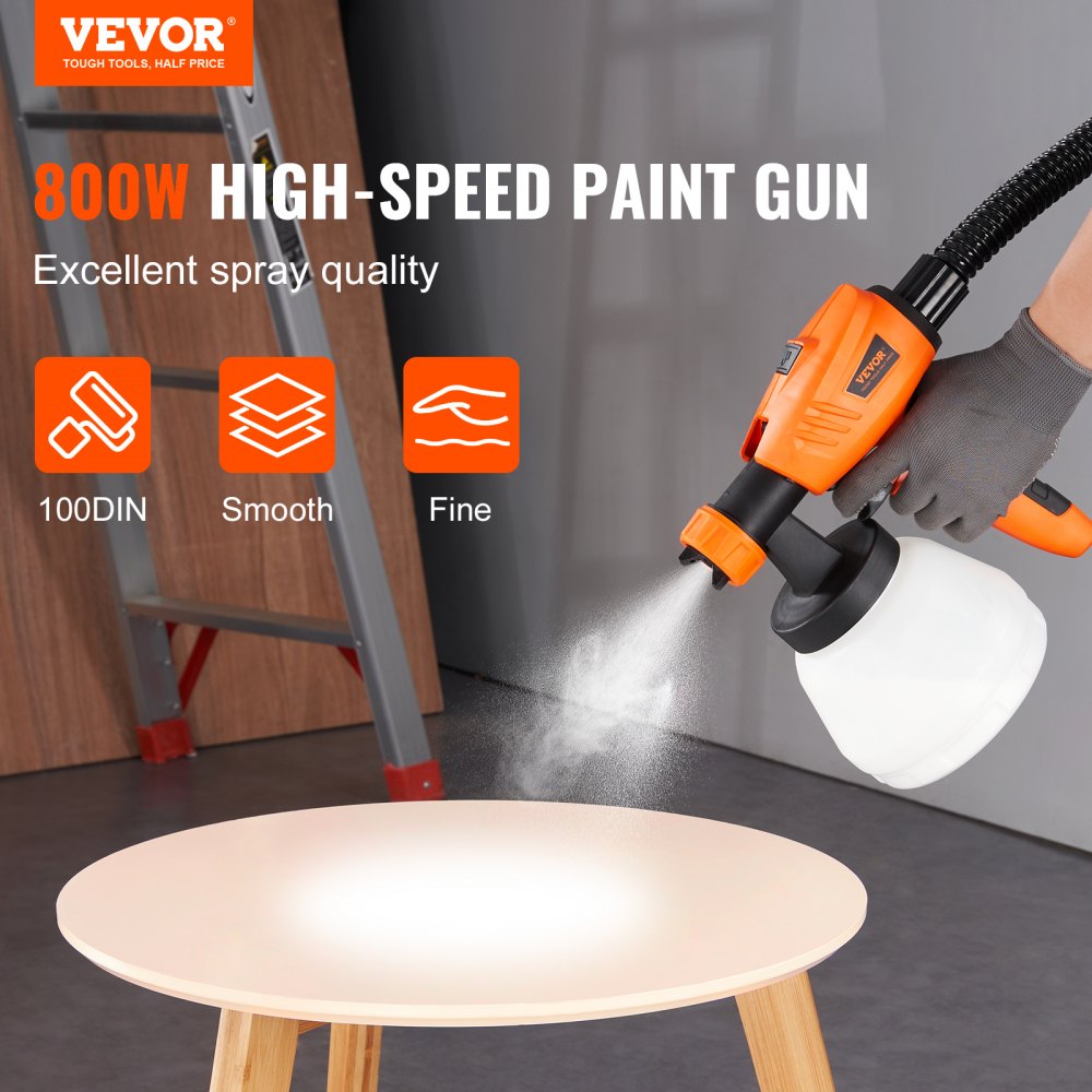 AMITOOLS Paint Sprayer, 500W Electric Spray Paint Gun with 10FT Air Hose, 1300ml Container and 3 Spray Patterns, 4 Nozzles, HVLP Spray Gun for House Painting Home Interior & Exterior Walls, Fence