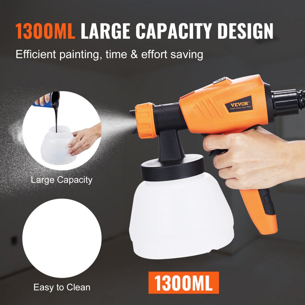 AMITOOLS Paint Sprayer, 500W Electric Spray Paint Gun with 10FT Air Hose, 1300ml Container and 3 Spray Patterns, 4 Nozzles, HVLP Spray Gun for House Painting Home Interior & Exterior Walls, Fence