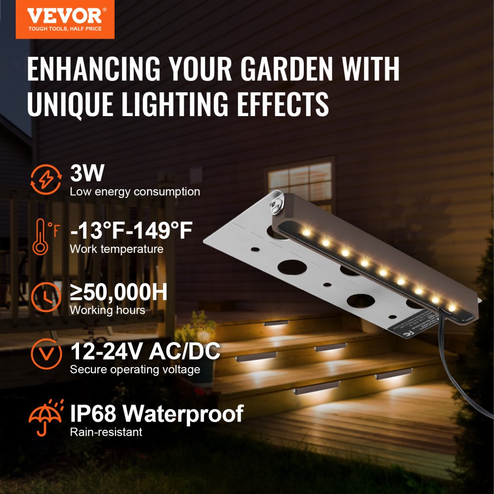 AMITOOLS LED Hardscape Lighting, 6.8 Inch Retaining Wall Lights, 3W 12V-24V AC/DC Low Voltage Paver Light, IP68 Waterproof Outdoor Step Lights, 3000K Swivel Hardscape with Connectors (8 Pack Soft White)