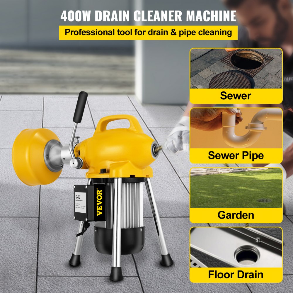 AMITOOLSSectional Drain Cleaning Machine 400W Drain Cleaner 20mx16mm & 5mx10mm Cable