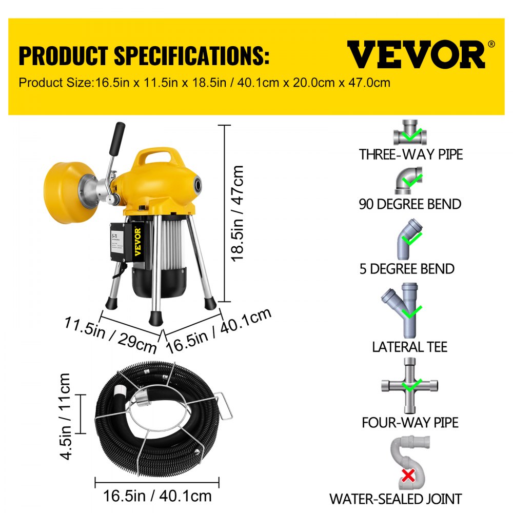 AMITOOLSSectional Drain Cleaning Machine 400W Drain Cleaner 20mx16mm & 5mx10mm Cable