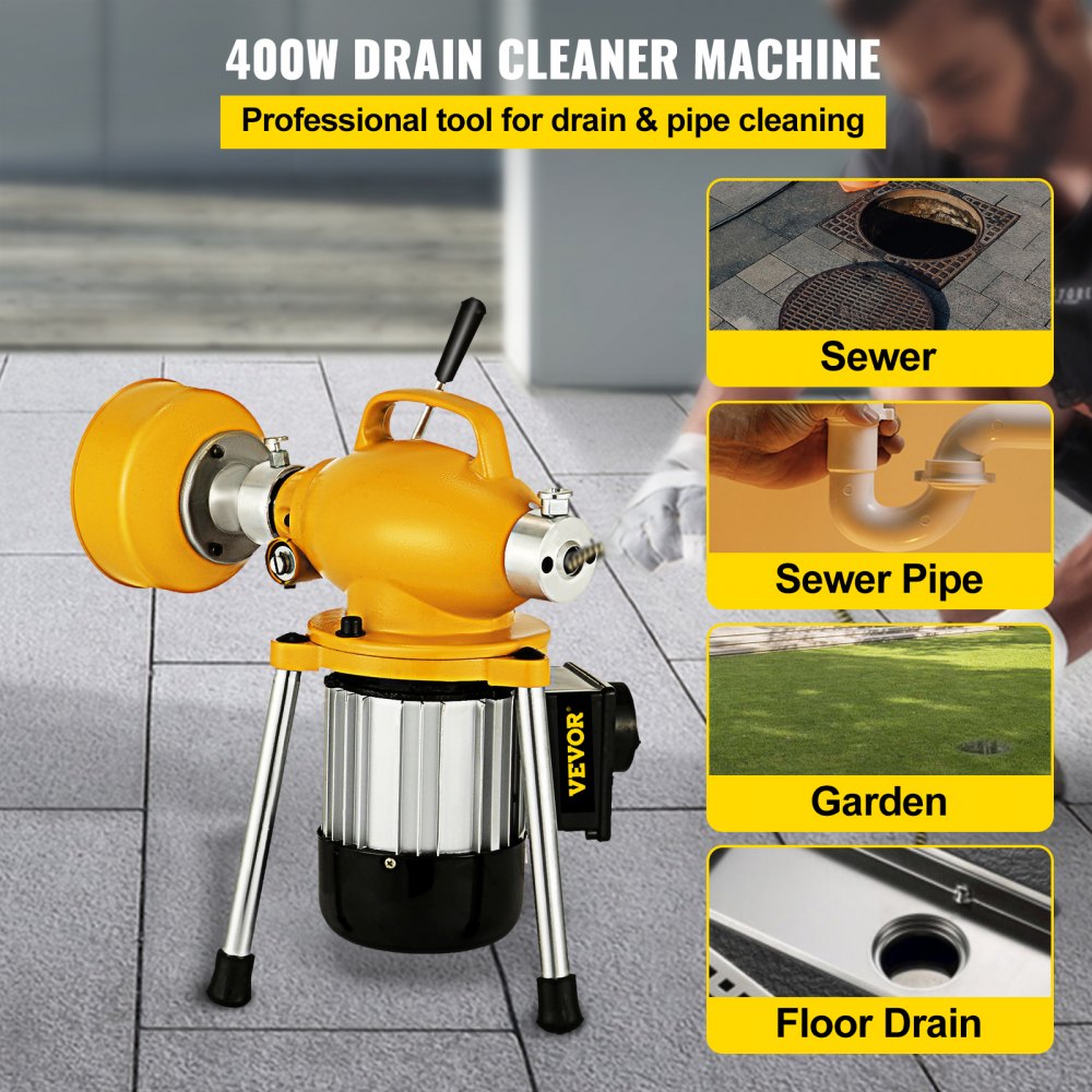 AMITOOLS Drain Cleaner Machine, 66Ft x2/3Inch Electric Drain Auger with 2 Cables for 3/4