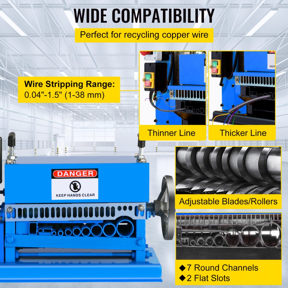 AMITOOLS Wire Stripping Machine DA 0.06 inch -1.5 inch,Wire Stripper Machine 11 Channels 10 Blades, Automatic Wire Stripping Tool with Manual Hand Cranked Industrial for Recycling Copper Wire