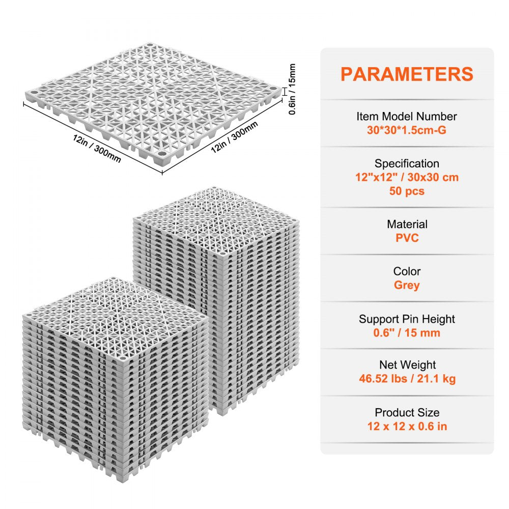 AMITOOLS Interlocking Tile 50PCS Gray, Drainage Tiles 12