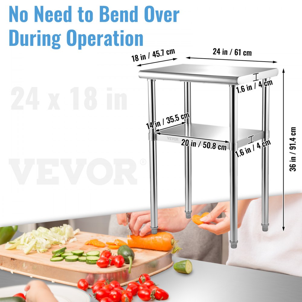 AMITOOLS Stainless Steel Prep Table, 24 x 18 x 36 Inch, 600lbs Load Capacity Heavy Duty Metal Worktable with Adjustable Undershelf & Feet, Commercial Workstation for Kitchen Restaurant Garage Backyard