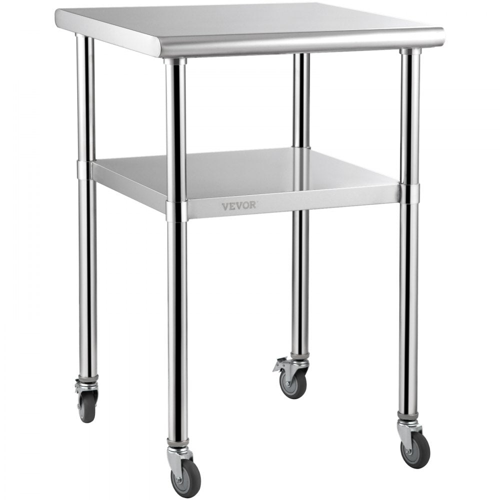 AMITOOLS Stainless Steel Prep Table, 24 x 24 x 36 Inch, 600lbs Load Capacity Heavy Duty Metal Worktable with Adjustable Undershelf & Universal Wheels, Commercial Workstation for Kitchen Garage Backyard