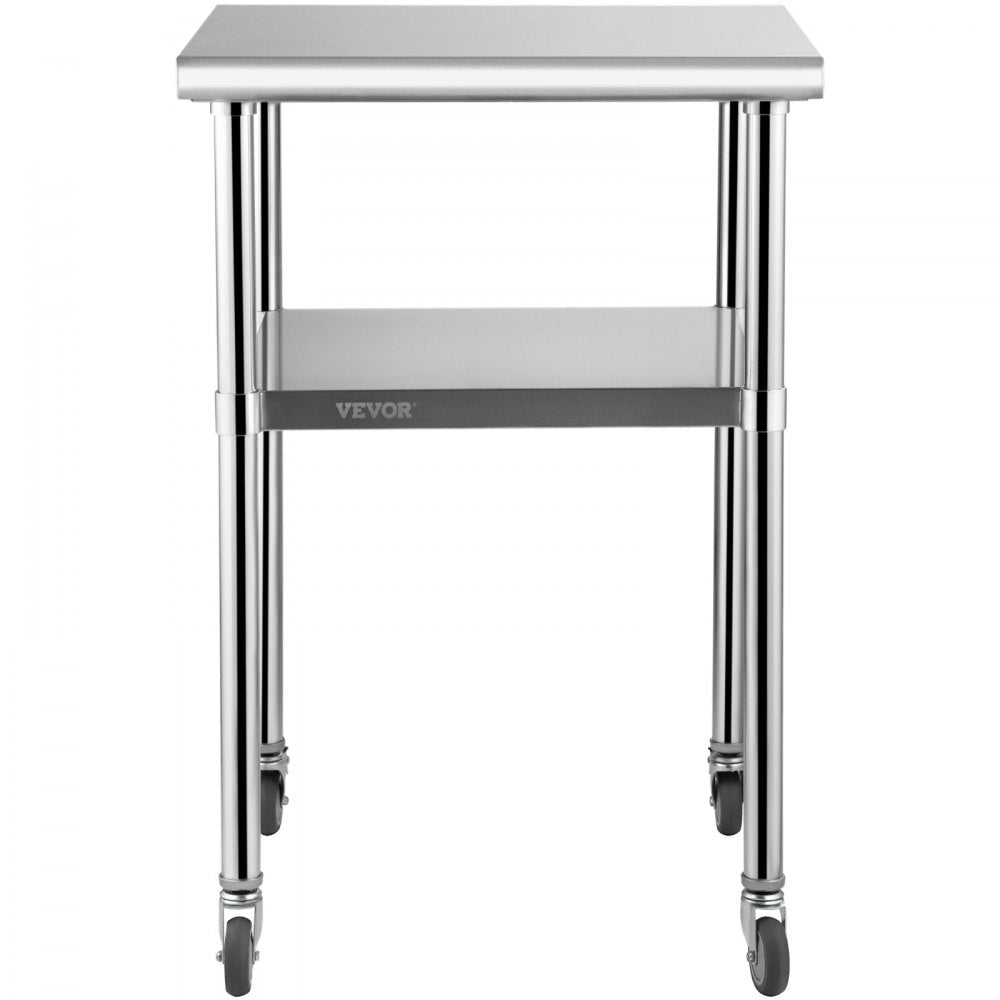 AMITOOLS Stainless Steel Prep Table, 24 x 24 x 36 Inch, 600lbs Load Capacity Heavy Duty Metal Worktable with Adjustable Undershelf & Universal Wheels, Commercial Workstation for Kitchen Garage Backyard