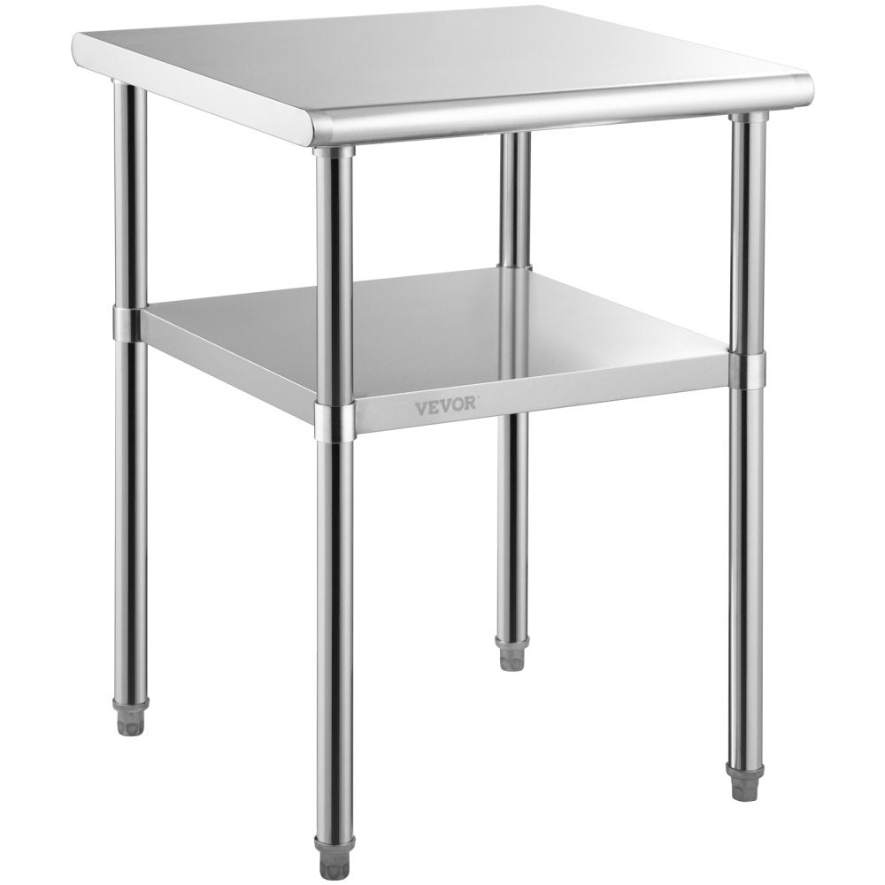 AMITOOLS Stainless Steel Prep Table, 24 x 24 x 36 Inch, 600lbs Load Capacity Heavy Duty Metal Worktable with Adjustable Undershelf & Universal Wheels, Commercial Workstation for Kitchen Garage Backyard