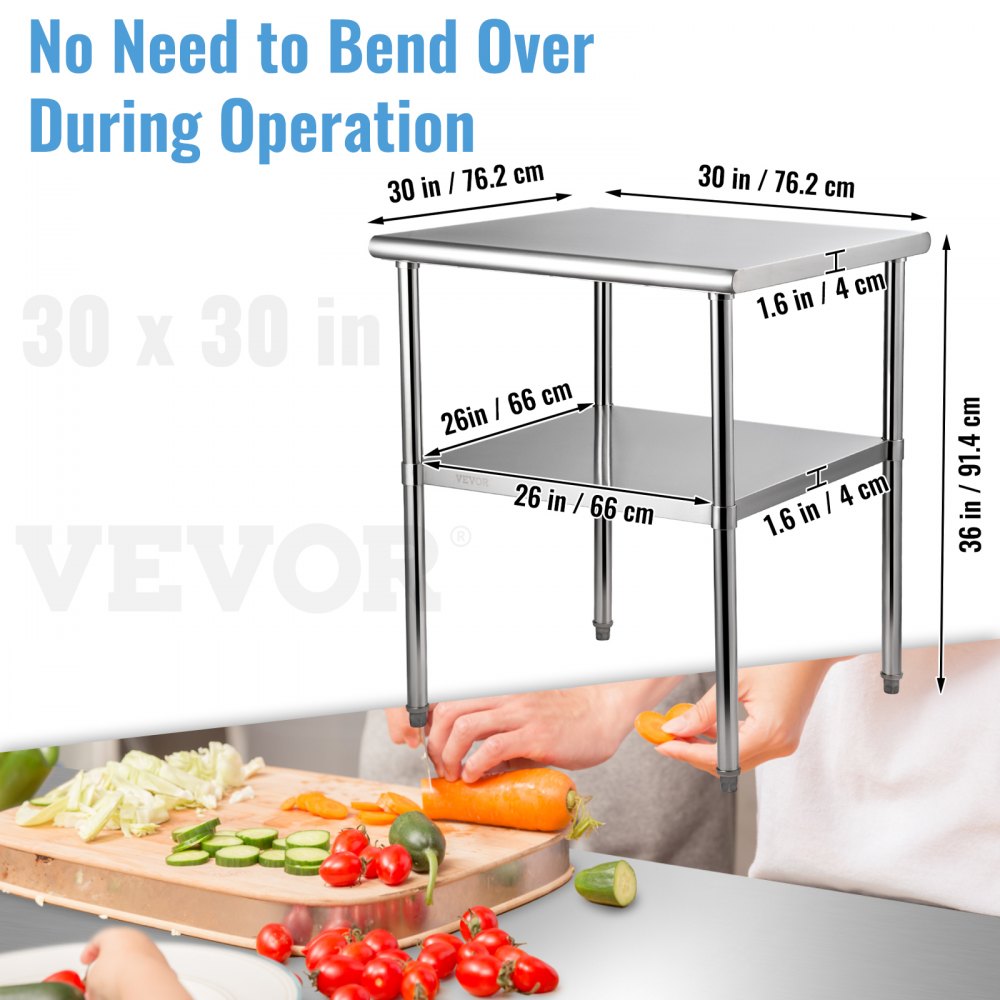 AMITOOLS Stainless Steel Prep Table, 30 x 30 x 36 Inch, 800lbs Load Capacity Heavy Duty Metal Worktable with Adjustable Undershelf & Feet, Commercial Workstation for Kitchen Garage Restaurant Backyard