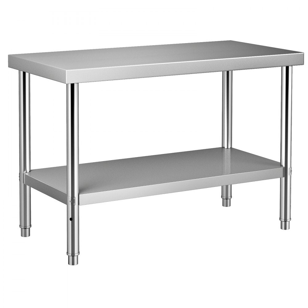 AMITOOLS Stainless Steel Prep Table, 48 x 24 x 34 Inch, 550lbs Load Capacity Heavy Duty Metal Worktable with Adjustable Undershelf, Commercial Workstation for Kitchen Restaurant Garage Backyard