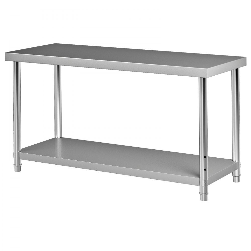 AMITOOLS Stainless Steel Prep Table, 60 x 24 x 34 Inch, 550lbs Load Capacity Heavy Duty Metal Worktable with Adjustable Undershelf, Commercial Workstation for Kitchen Restaurant Garage Backyard