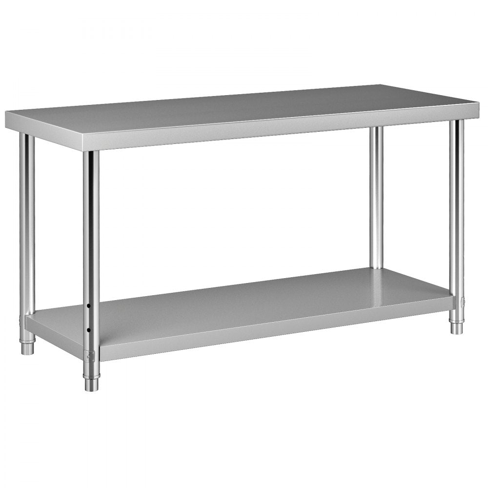 AMITOOLS Stainless Steel Prep Table, 60 x 24 x 34 Inch, 550lbs Load Capacity Heavy Duty Metal Worktable with Adjustable Undershelf, Commercial Workstation for Kitchen Restaurant Garage Backyard