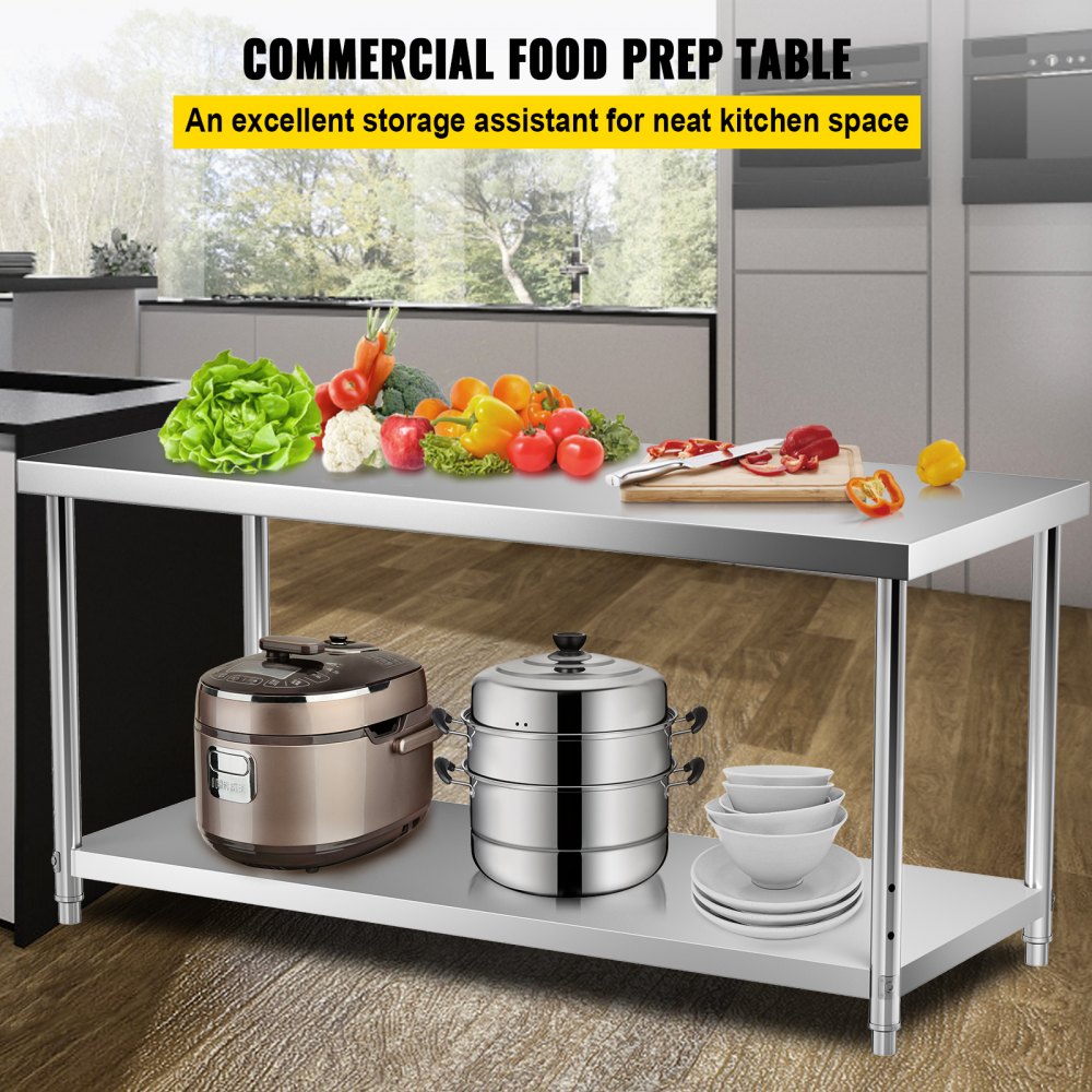 AMITOOLS Stainless Steel Prep Table, 72 x 30 x 34 Inch, 550lbs Load Capacity Heavy Duty Metal Worktable with Adjustable Undershelf, Commercial Workstation for Kitchen Restaurant Garage Backyard