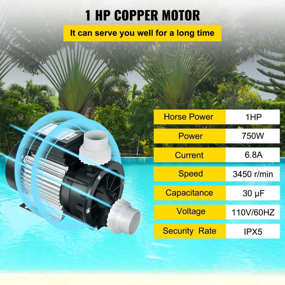 AMITOOLSSwimming Pool Pump Water 750W 1HP Filter Electric Spa