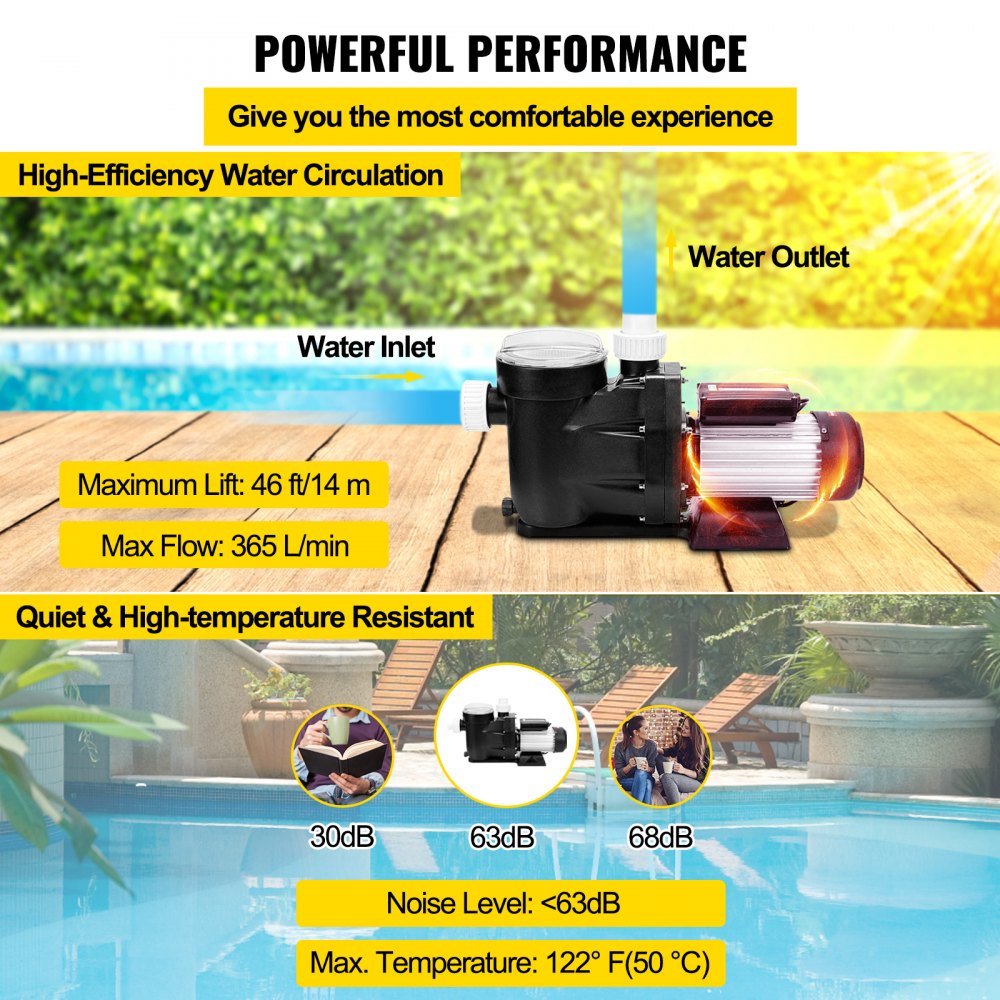 AMITOOLSSwimming Pool Pump Water 750W 1HP Filter Electric Spa