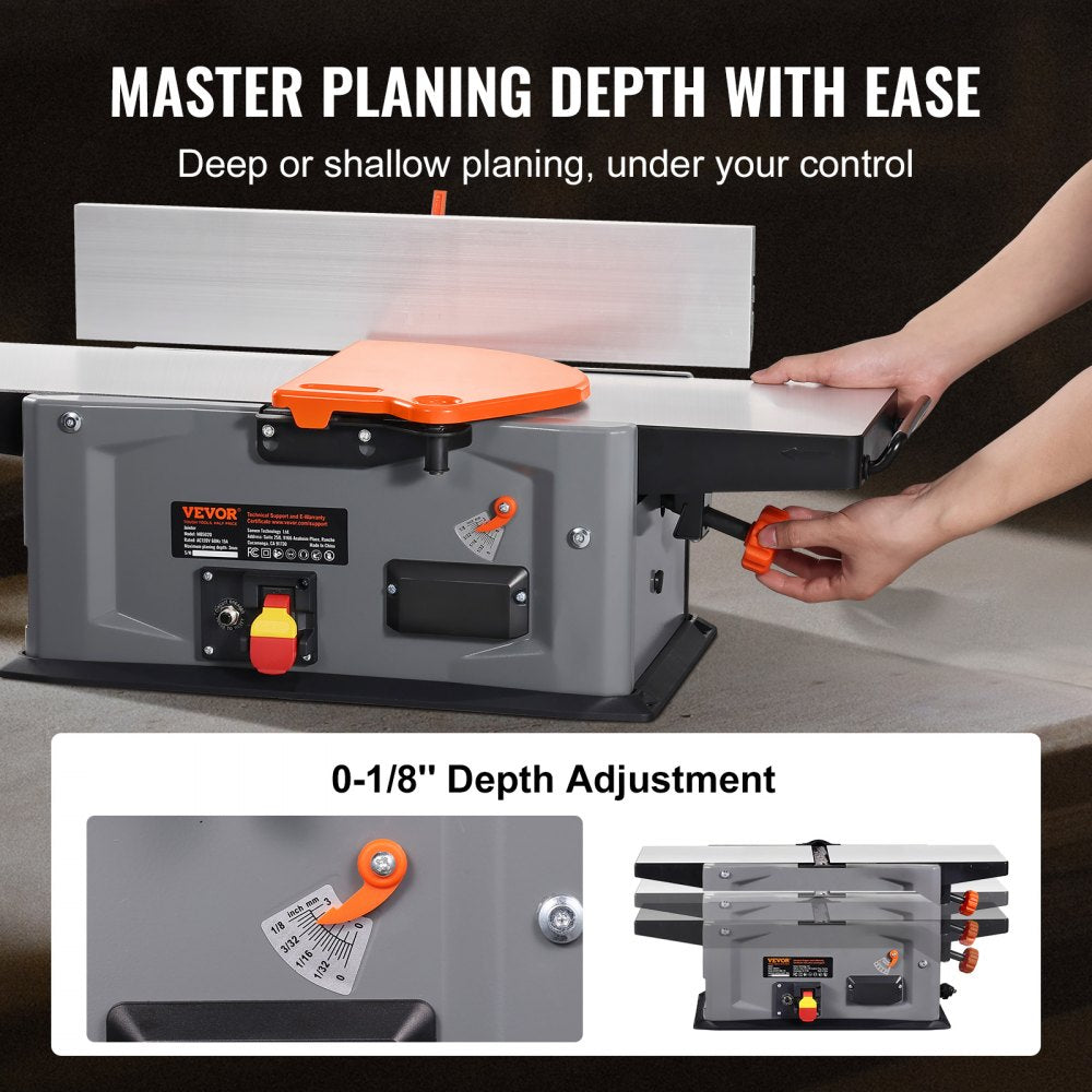 AMITOOLS Spiral Benchtop Jointer, 8-Inch, 2HP 10000 RPM Bench Top Wood Jointer, 18-Blade Spiral Cutterhead with Extendable Arm up to 6.5'' and 8x42.3'' Worktable 0-1/8'' Adjustable Depth, for Woodworking