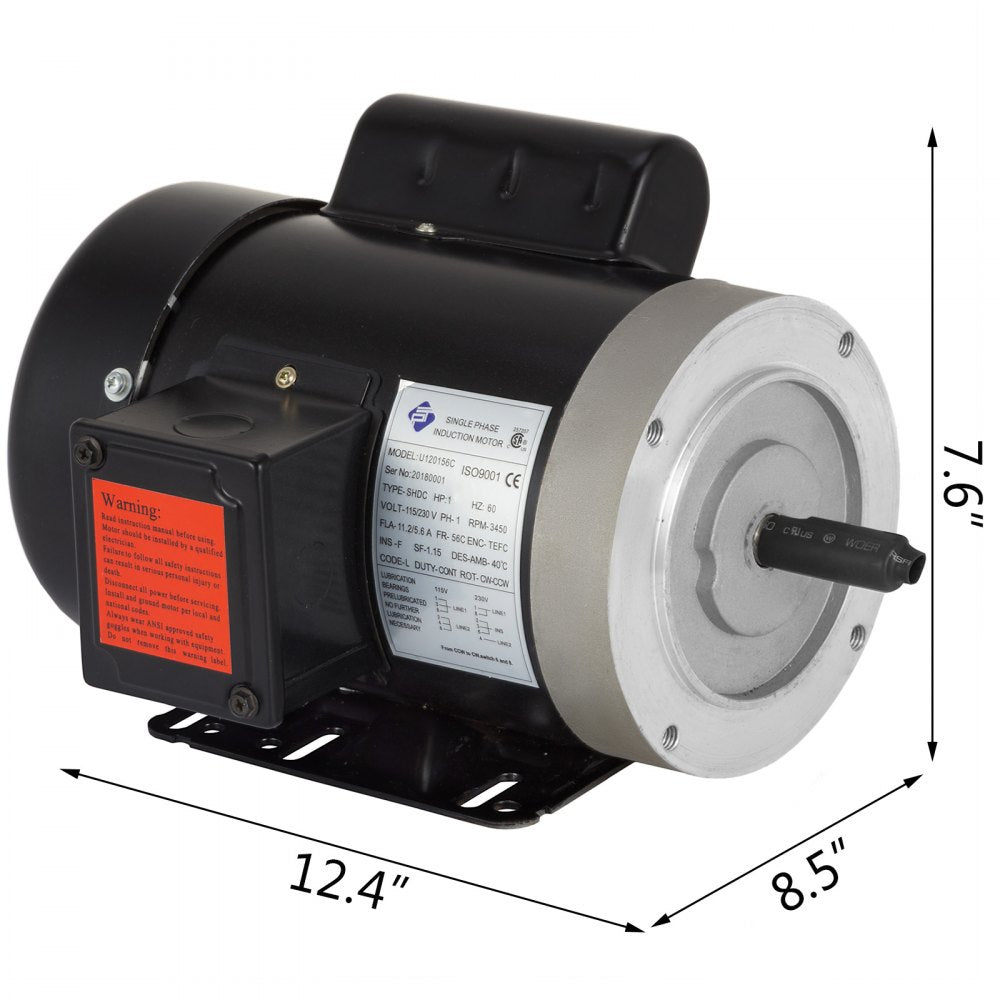 AMITOOLS 1 Hp Electric Motor 3450 RPM 11.2-5.6 A Single Phase Motor AC 115V 230V Air Compressor Motor 56C Frame Suit for Agricultural Machinery and General Equipment