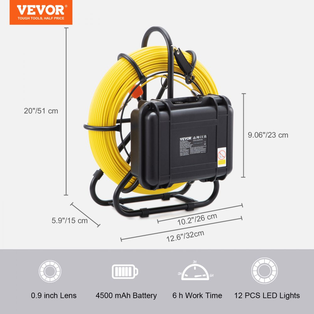 AMITOOLS Sewer Camera Pipe Inspection Camera 9-inch 720p Screen Pipe Camera 393 ft