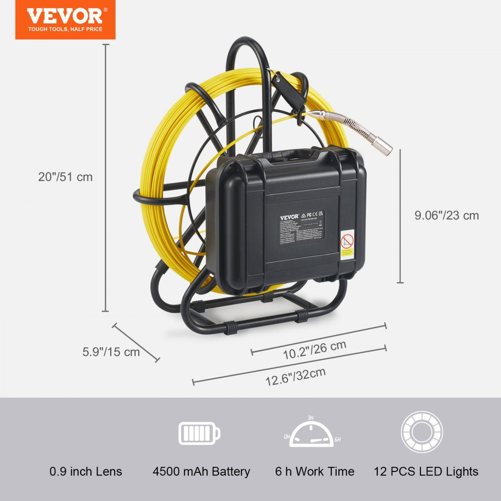 AMITOOLS Sewer Camera Pipe Inspection Camera 9-inch 720p Screen Pipe Camera 164 ft