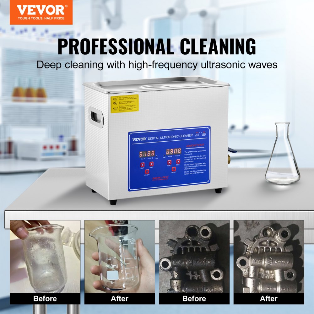 AMITOOLS Commercial Ultrasonic Cleaner 6L Professional Ultrasonic Cleaner 40kHz with Digital Timer&Heater 110V Excellent Cleaning Machine for Watch Instruments Industrial Parts Excellent Cleaner Solution