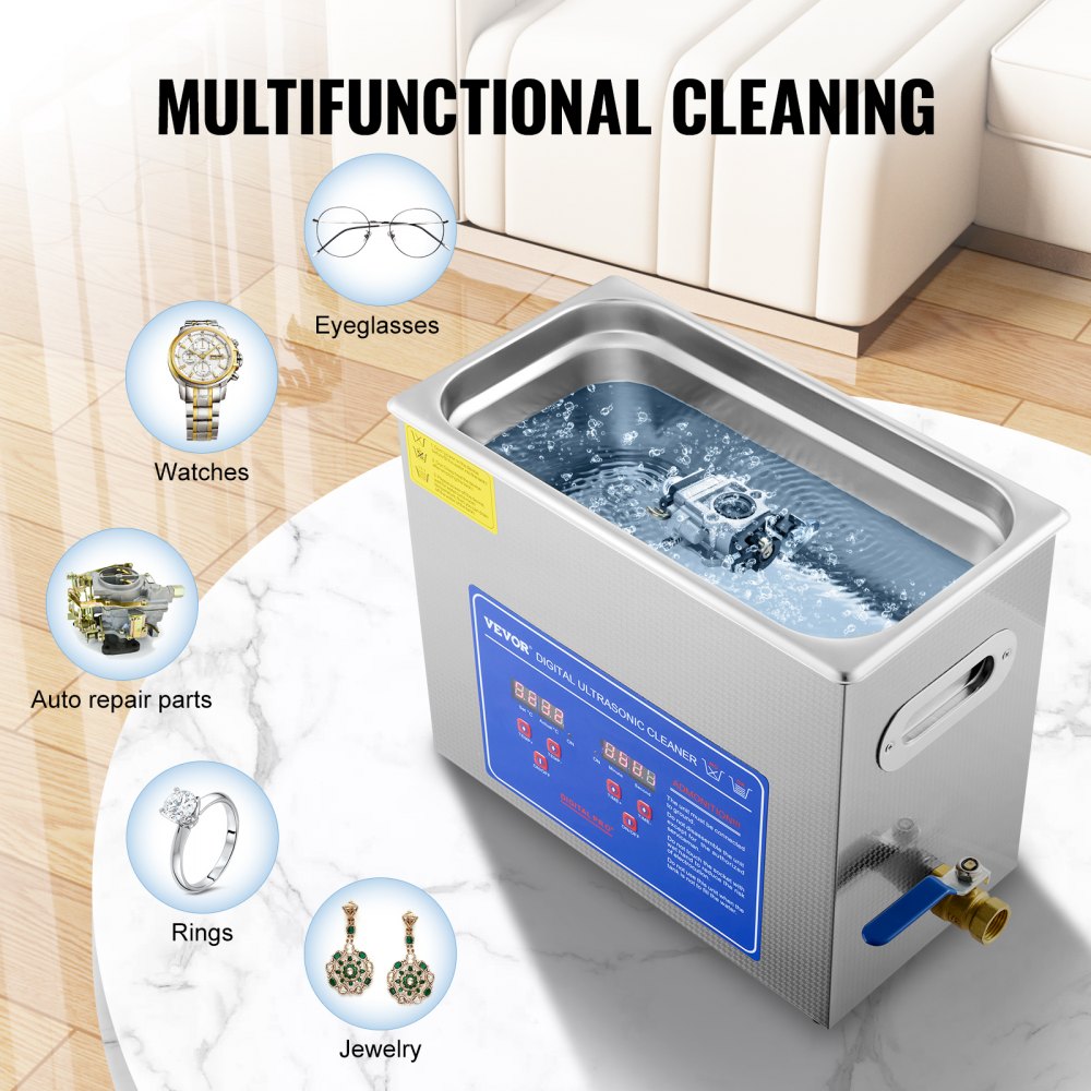 AMITOOLS Commercial Ultrasonic Cleaner 6L Professional Ultrasonic Cleaner 40kHz with Digital Timer&Heater 110V Excellent Cleaning Machine for Watch Instruments Industrial Parts Excellent Cleaner Solution