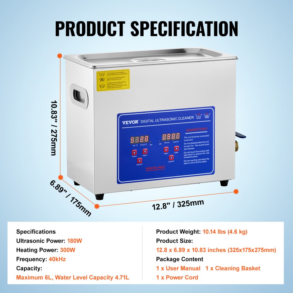 AMITOOLS Commercial Ultrasonic Cleaner 6L Professional Ultrasonic Cleaner 40kHz with Digital Timer&Heater 110V Excellent Cleaning Machine for Watch Instruments Industrial Parts Excellent Cleaner Solution