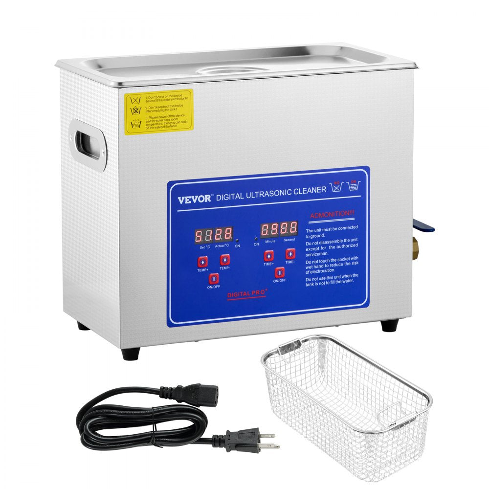 AMITOOLS Commercial Ultrasonic Cleaner 6L Professional Ultrasonic Cleaner 40kHz with Digital Timer&Heater 110V Excellent Cleaning Machine for Watch Instruments Industrial Parts Excellent Cleaner Solution