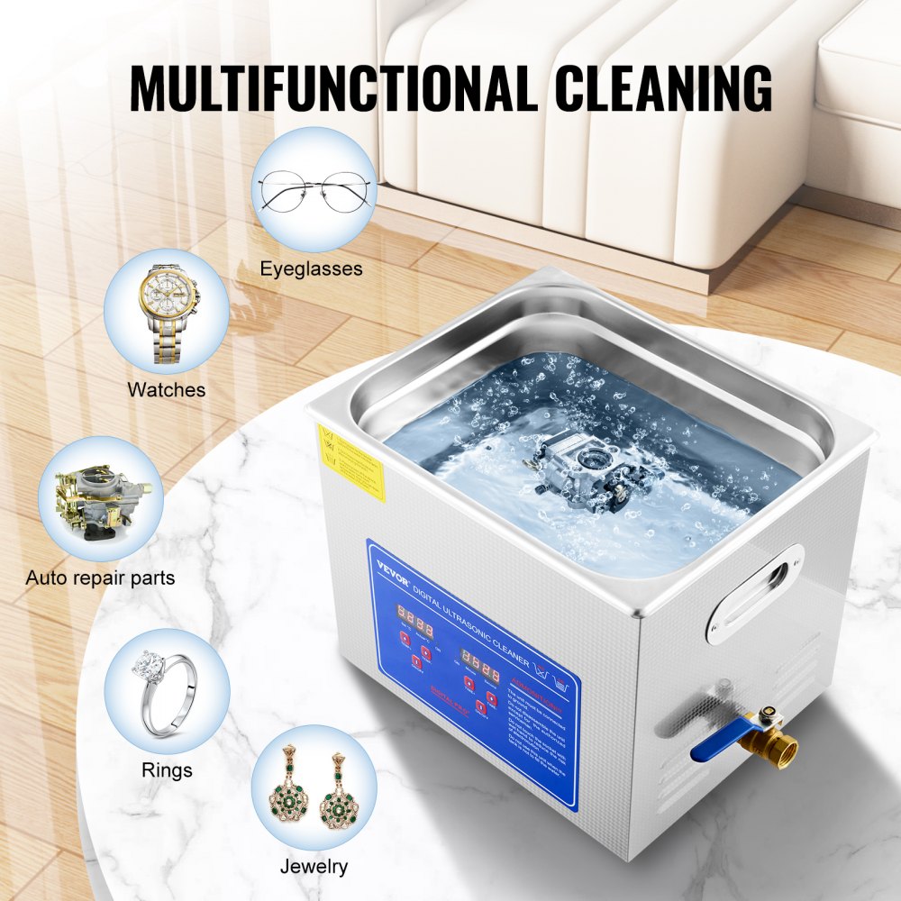 AMITOOLS Professional Ultrasonic Cleaner, 10L Ultrasonic Jewelry Cleaner with Digital Timer & Heater, Stainless Steel Industrial Sonic Cleaner 40kHz for Glasses, Watches, Rings, Small Parts