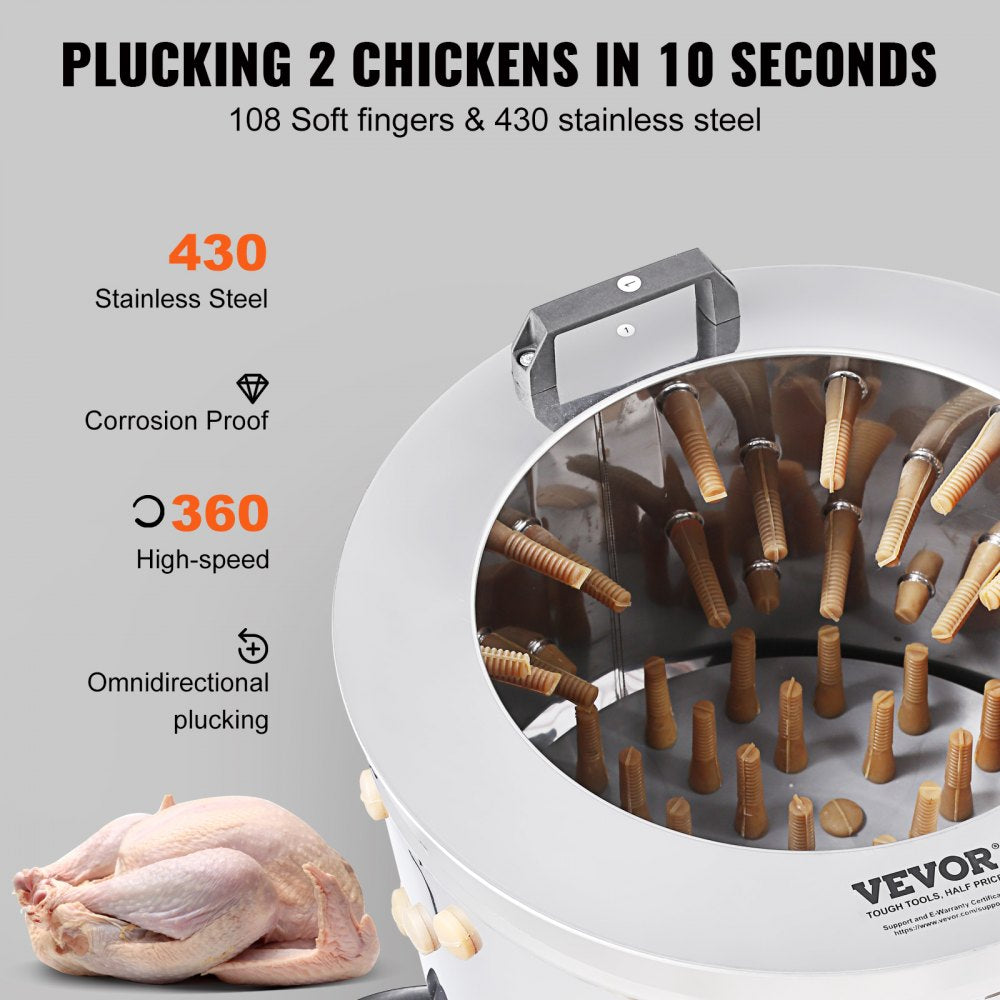 AMITOOLS Chicken Plucker Machine, Feather Plucker with 20-inch Stainless Steel Drum, Defeathering Equipment with 108 Soft Fingers, Simple Debris Collection, 500W High Power Poultry Plucking