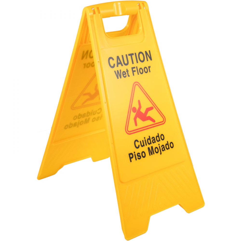 AMITOOLS 12 Pack Caution Wet Floor Sign 25-Inch Yellow Wet Floor Sign Double Sided Wet Floor Cones Fold-Out Bilingual Plastic Board for Indoors and Outdoors