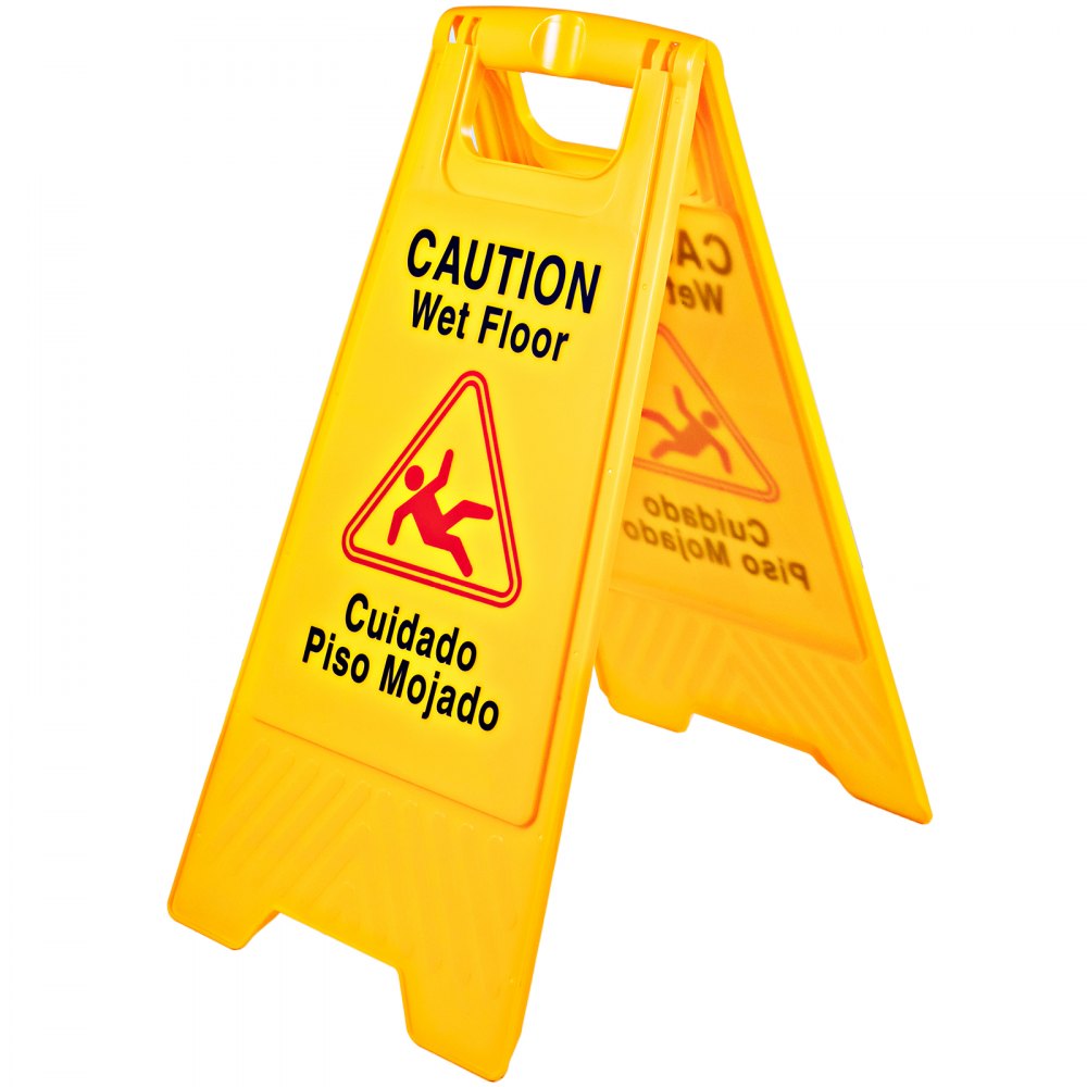 AMITOOLS 12 Pack Caution Wet Floor Sign 25-Inch Yellow Wet Floor Sign Double Sided Wet Floor Cones Fold-Out Bilingual Plastic Board for Indoors and Outdoors