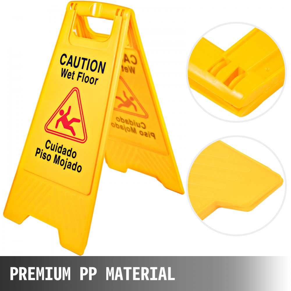 AMITOOLS 12 Pack Caution Wet Floor Sign 25-Inch Yellow Wet Floor Sign Double Sided Wet Floor Cones Fold-Out Bilingual Plastic Board for Indoors and Outdoors