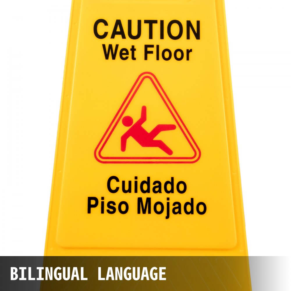 AMITOOLS 12 Pack Caution Wet Floor Sign 25-Inch Yellow Wet Floor Sign Double Sided Wet Floor Cones Fold-Out Bilingual Plastic Board for Indoors and Outdoors