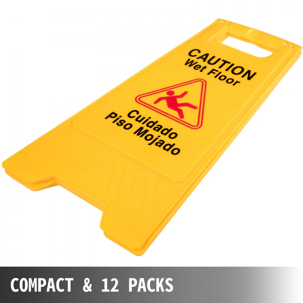 AMITOOLS 12 Pack Caution Wet Floor Sign 25-Inch Yellow Wet Floor Sign Double Sided Wet Floor Cones Fold-Out Bilingual Plastic Board for Indoors and Outdoors