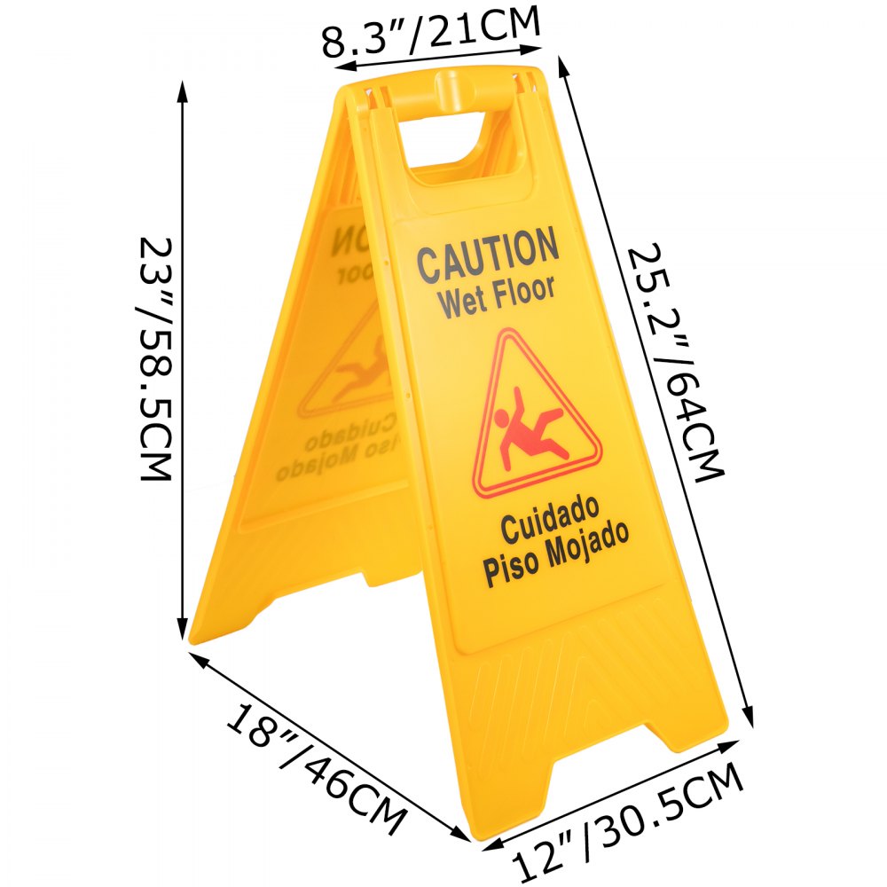 AMITOOLS 12 Pack Caution Wet Floor Sign 25-Inch Yellow Wet Floor Sign Double Sided Wet Floor Cones Fold-Out Bilingual Plastic Board for Indoors and Outdoors