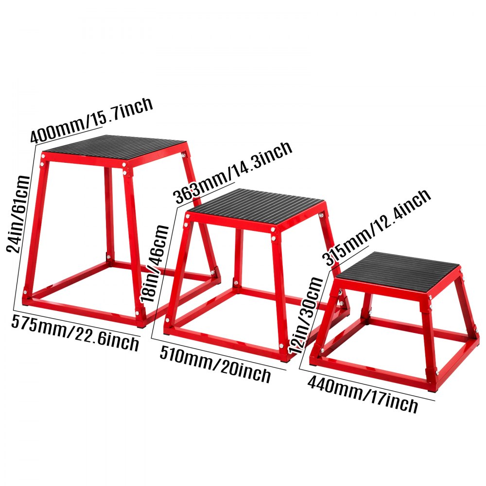 AMITOOLS Plyometric Platform Box Fitness Exercise Jump Box Step Plyometric Box Jump for Exercise Fit Training (12/18/24/Red) (12&18&24 inch)