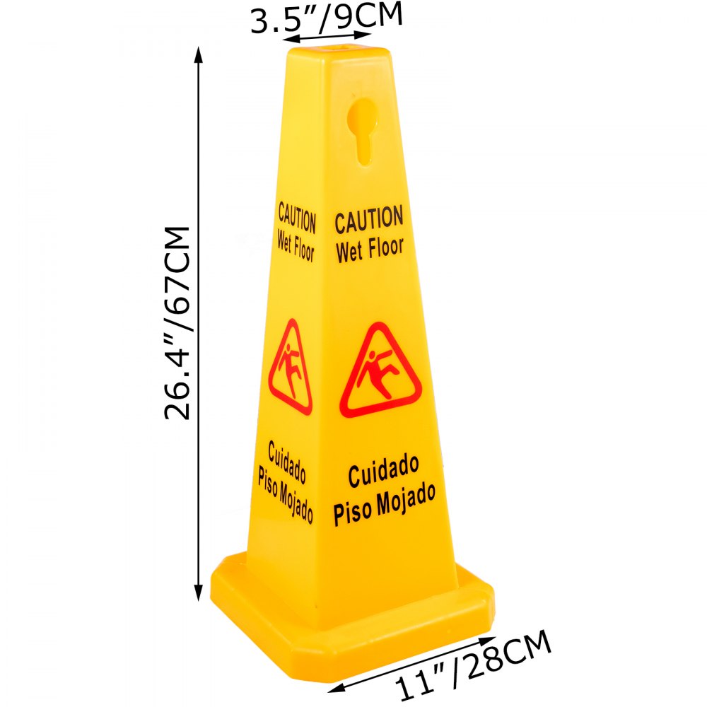 AMITOOLS 10 Pack Floor Safety Cone 26-Inch Yellow Caution Wet Floor Sign 4 Sided Floor Wet Sign Public Safety Wet Floor Cones Bilingual Wet Sign for Indoors and Outdoors