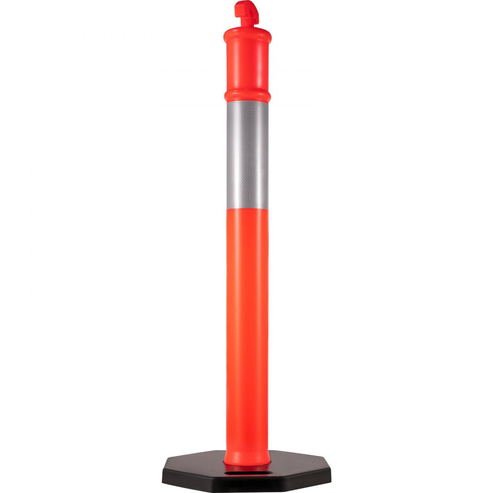 AMITOOLS 10Pack Traffic Delineator Posts 44 Inch Height, PE Channelizer Cones Post Kit 10 inch Reflective Band, Delineators Post with Rubber Base 16 inch for Construction Sites, Facility Management etc.