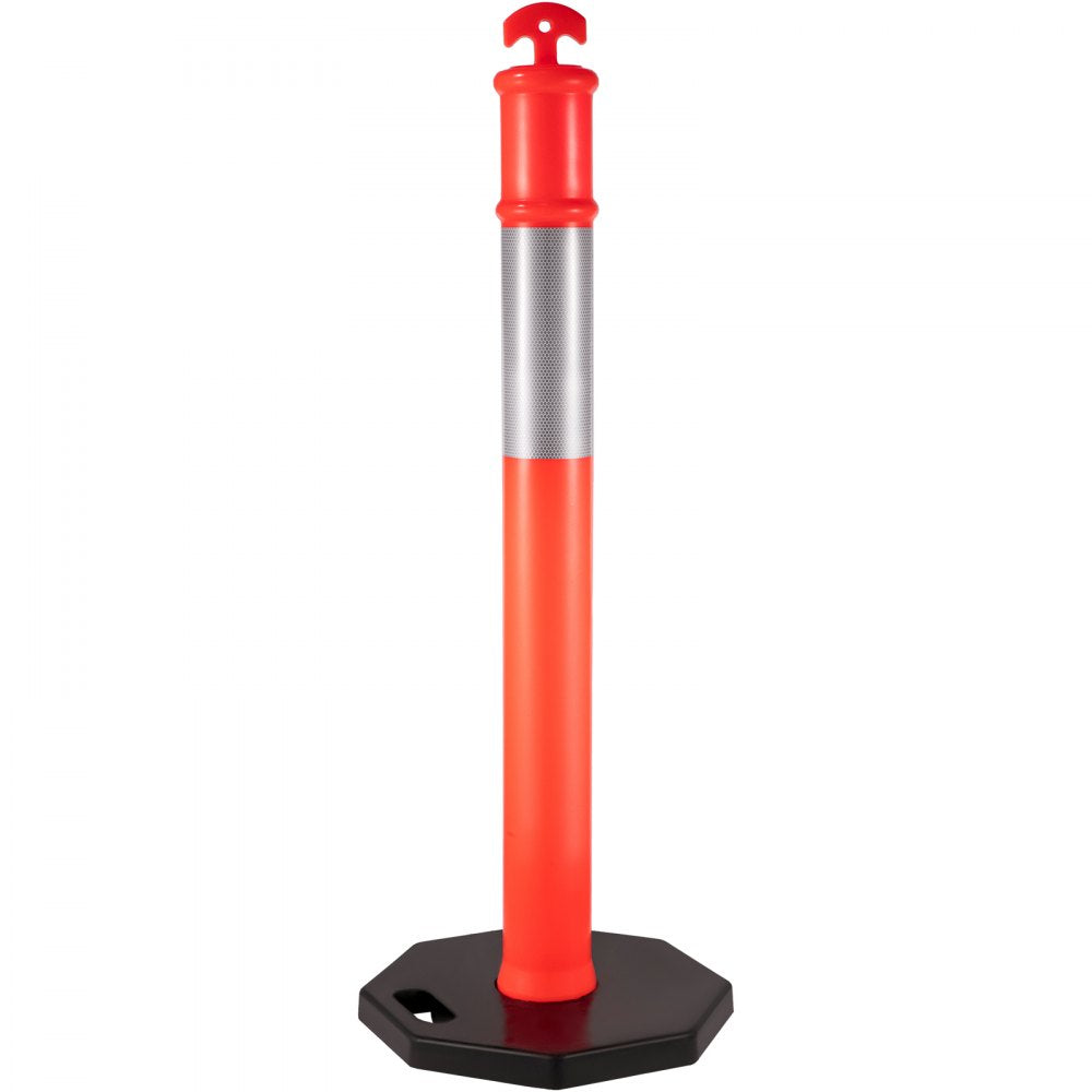 AMITOOLS 10Pack Traffic Delineator Posts 44 Inch Height, PE Channelizer Cones Post Kit 10 inch Reflective Band, Delineators Post with Rubber Base 16 inch for Construction Sites, Facility Management etc.