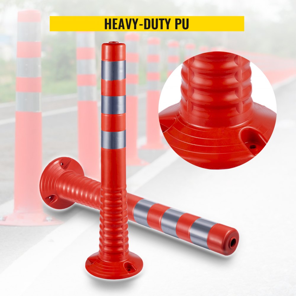 AMITOOLS Traffic Delineator, 6 PCS Posts Channelizer Cone, Delineator Post Kit 30” in Height, PU Traffic Post, Orange Safety Cones, Portable Spring Posts with Base, Barrier Cones with Reflective Bands