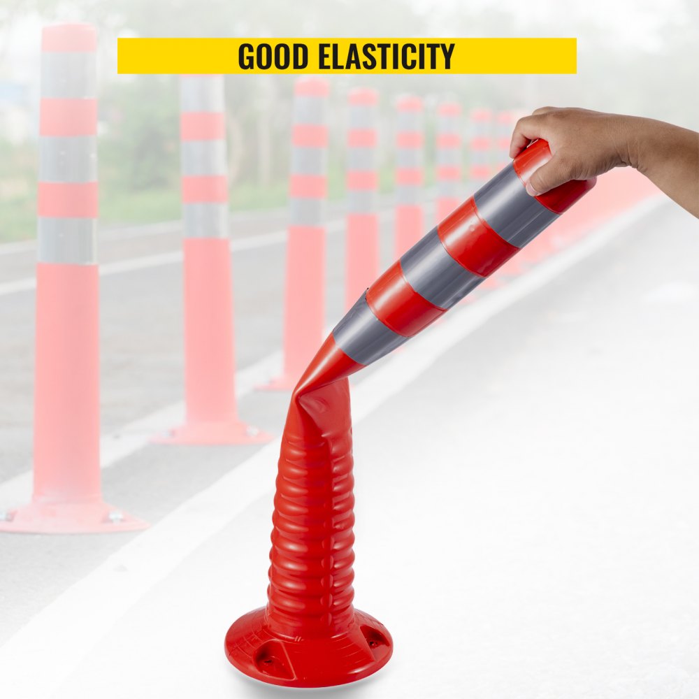 AMITOOLS Traffic Delineator, 6 PCS Posts Channelizer Cone, Delineator Post Kit 30” in Height, PU Traffic Post, Orange Safety Cones, Portable Spring Posts with Base, Barrier Cones with Reflective Bands